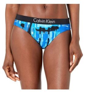 Calvin Klein Women's Standard Logo Cheeky Bikini Bottom Blue Size XXL